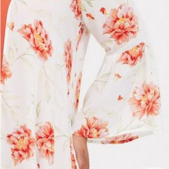 Plus Size Torrid 1x/2x Ivory & Orange Floral Chiffon Kimono top - Picture 3 of 9